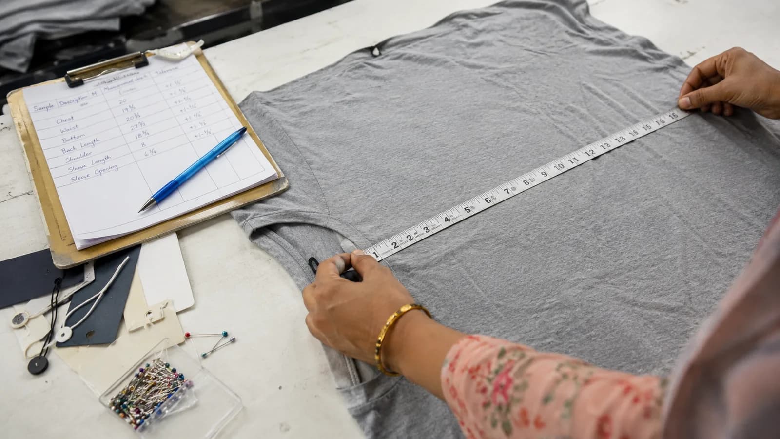 garment measurement and specification sheet during quality checks