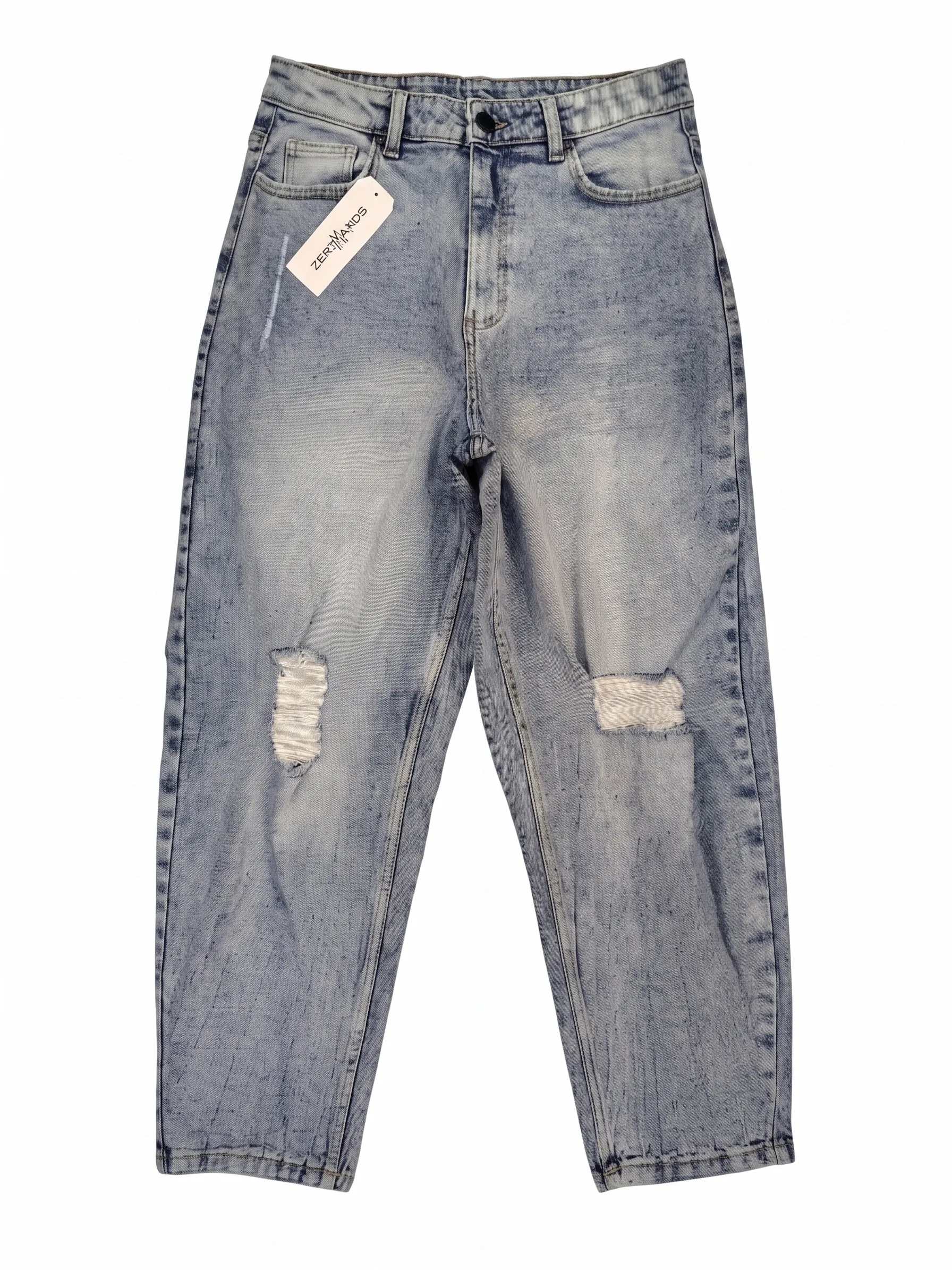 Acid-wash knee-rip jeans, alternate view, development reference