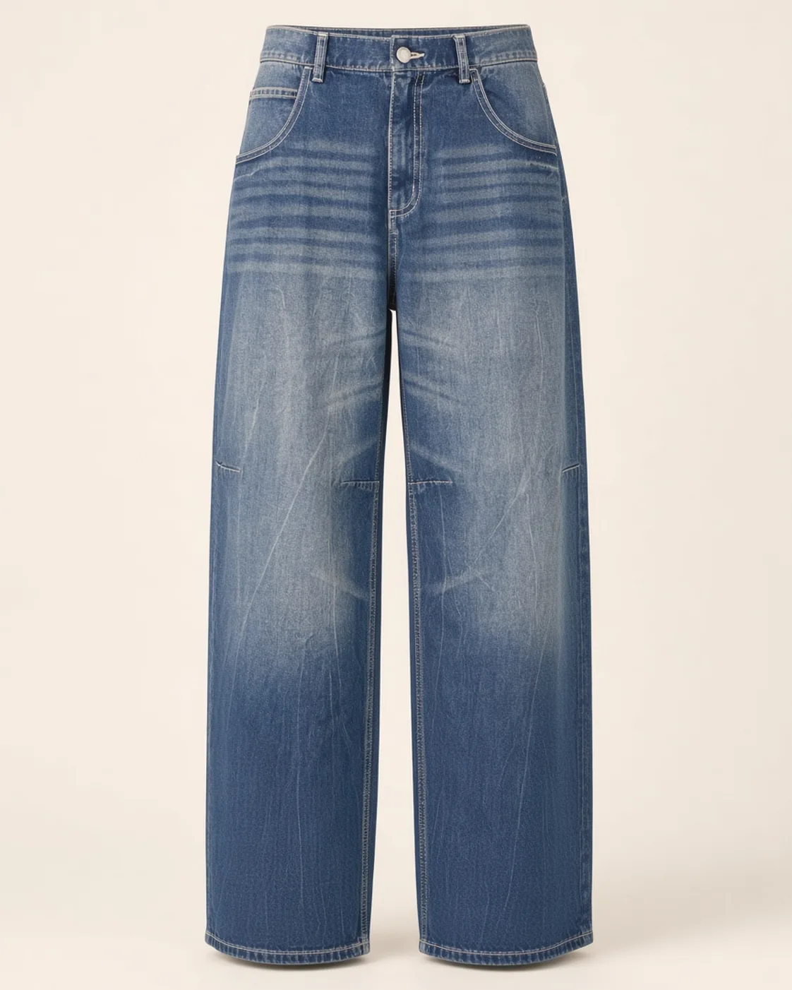 Balloon wide-leg jeans, front view, development reference