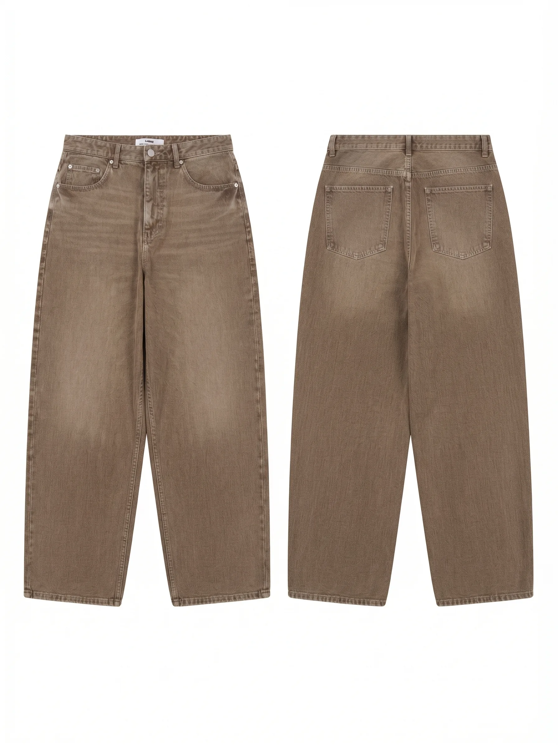 Brown vintage wide-leg jeans, back view, development reference
