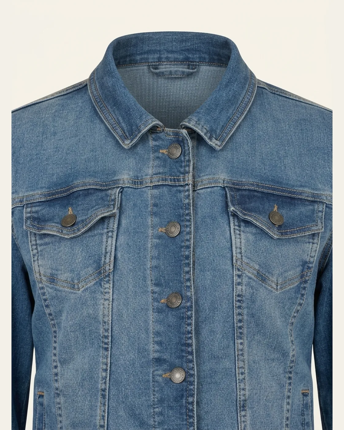 Classic blue denim jacket, construction detail, development reference