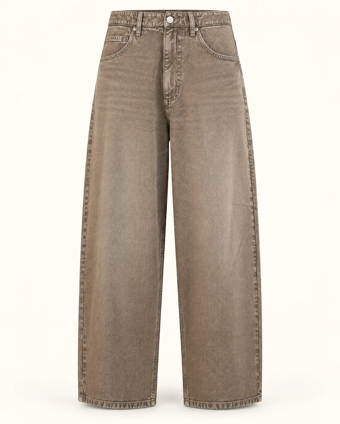 Grey-wash decorated jeans, front view, development reference