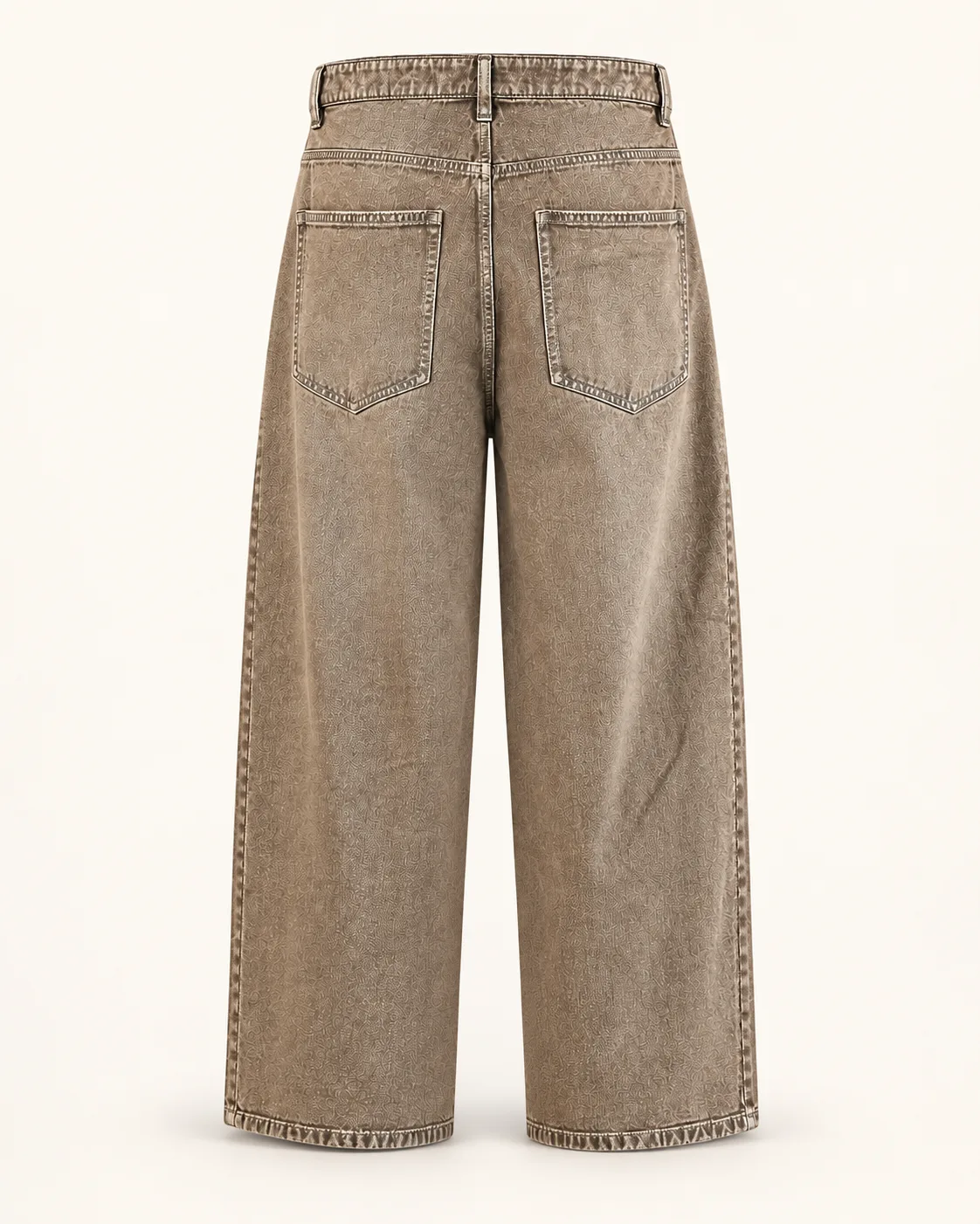 Grey-wash decorated jeans, back view, development reference