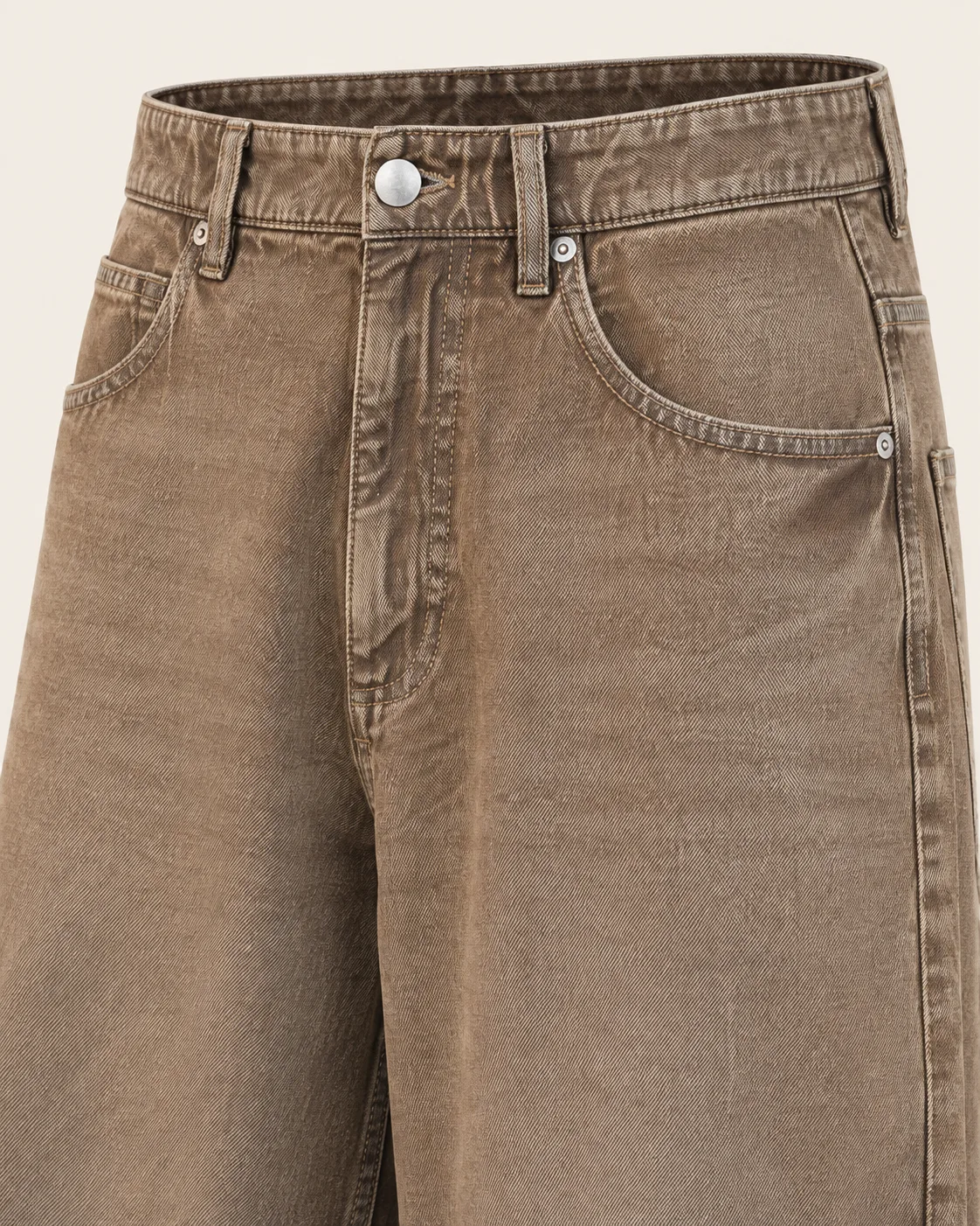 Grey-wash decorated jeans, construction detail, development reference