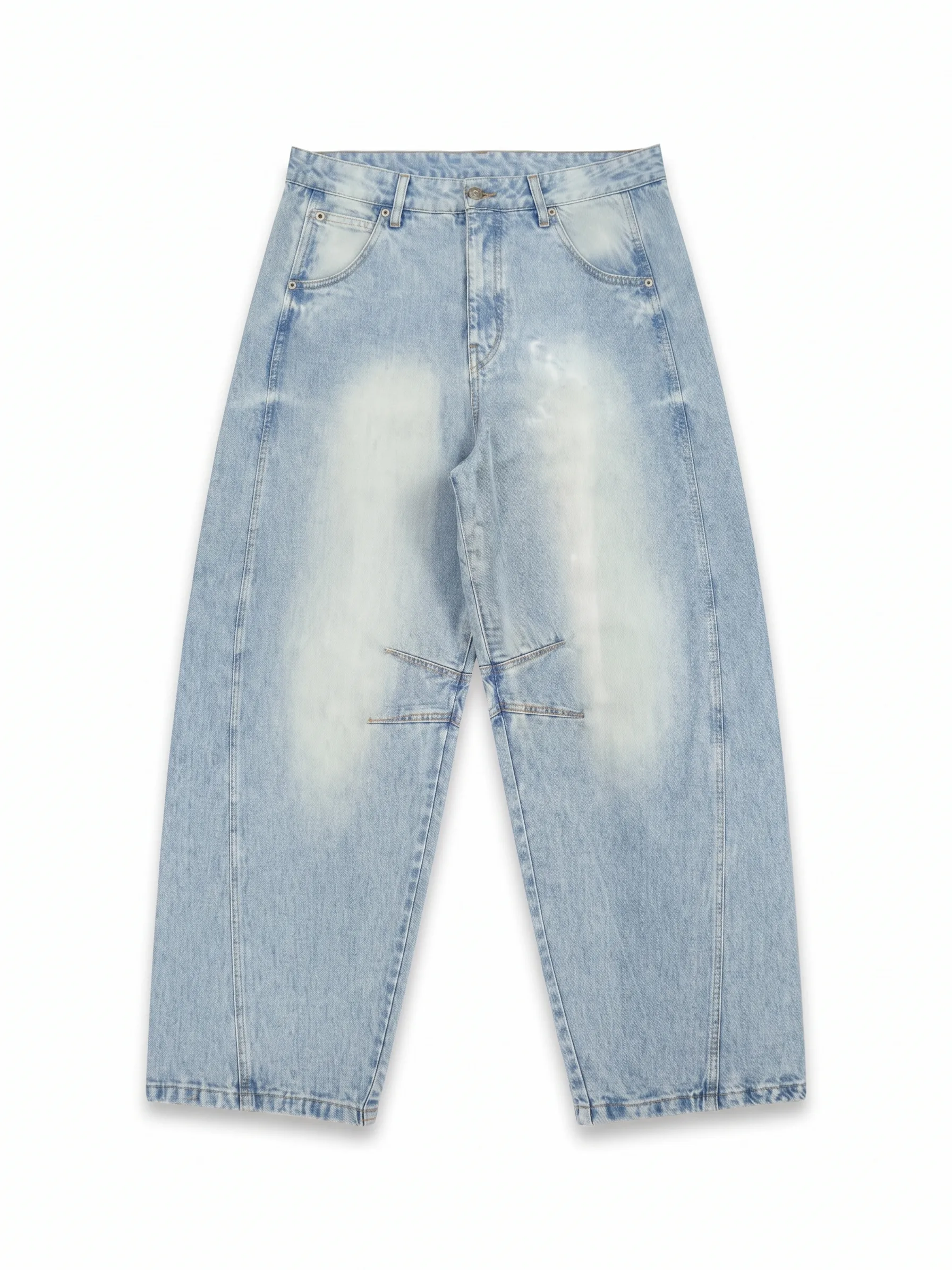 Light-wash panelled wide jeans, front view, development reference