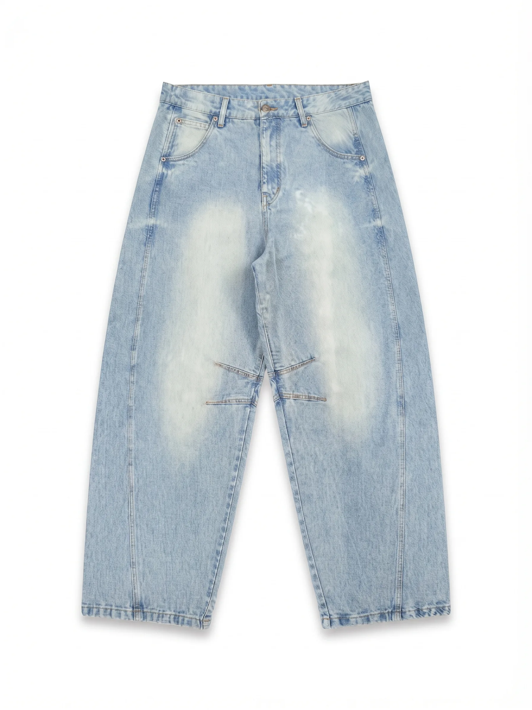 Light-wash panelled wide jeans, alternate view, development reference