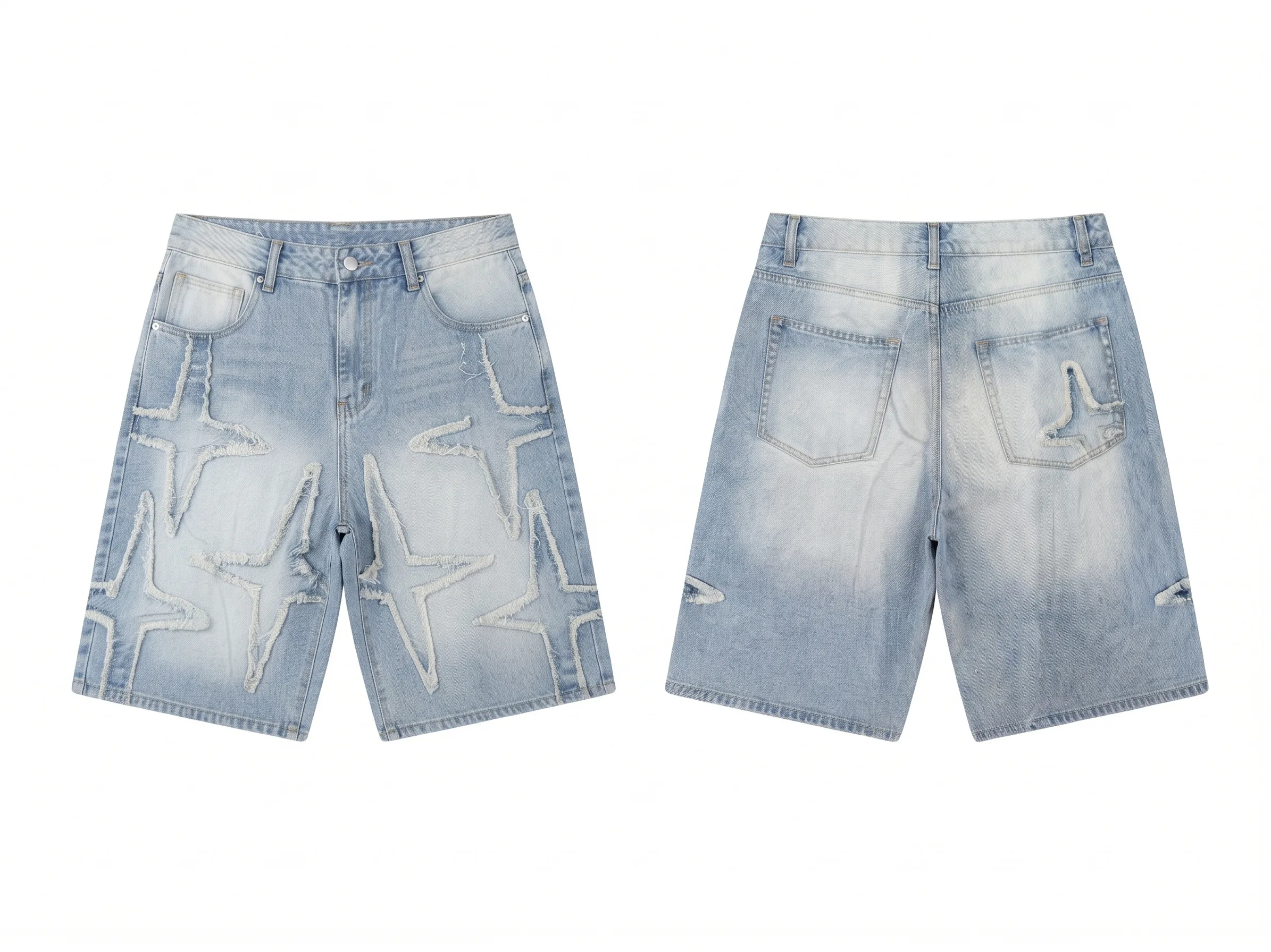 Star applique denim shorts, back view, development reference