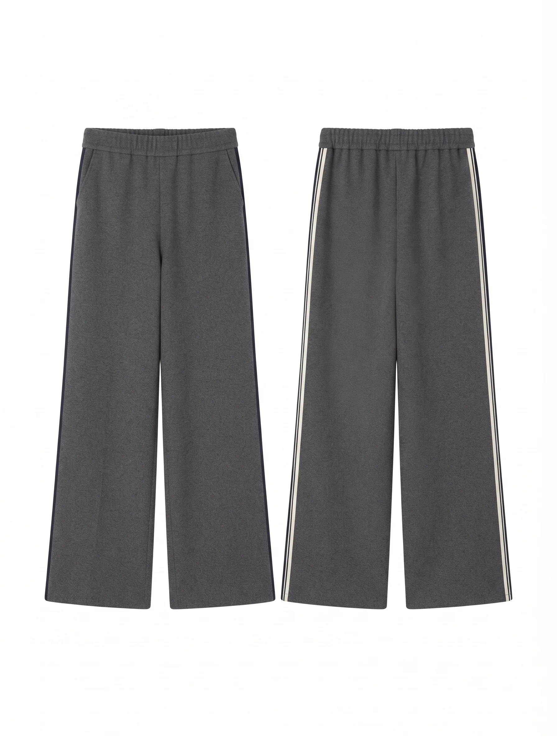Charcoal stripe lounge pants, back view, development reference