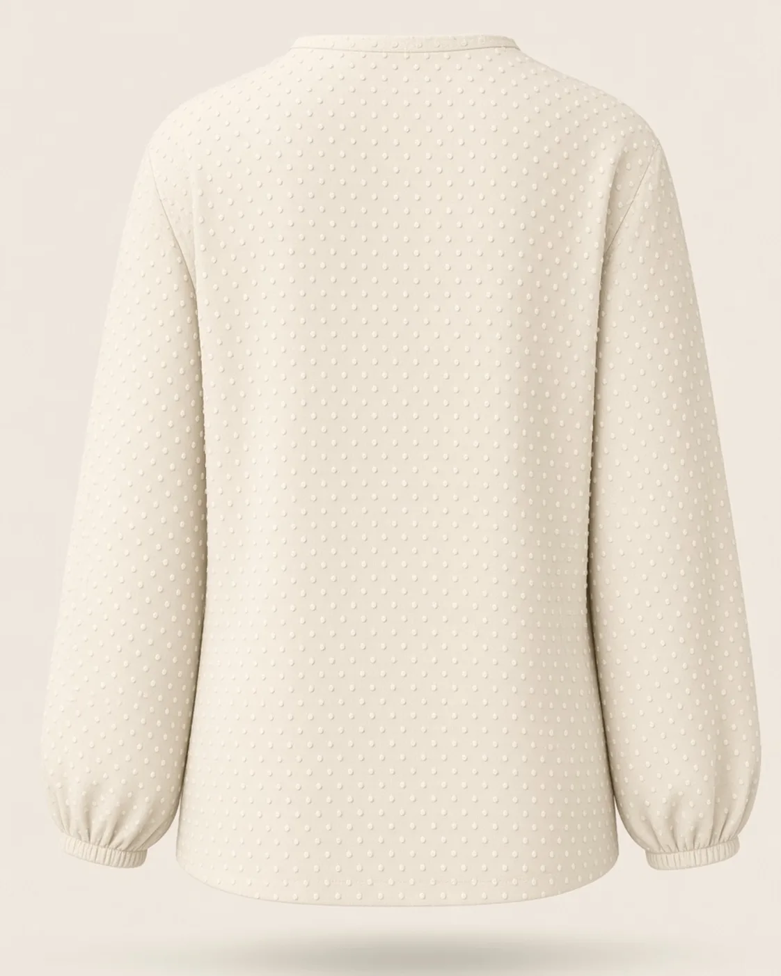 White textured pullover, back view, development reference