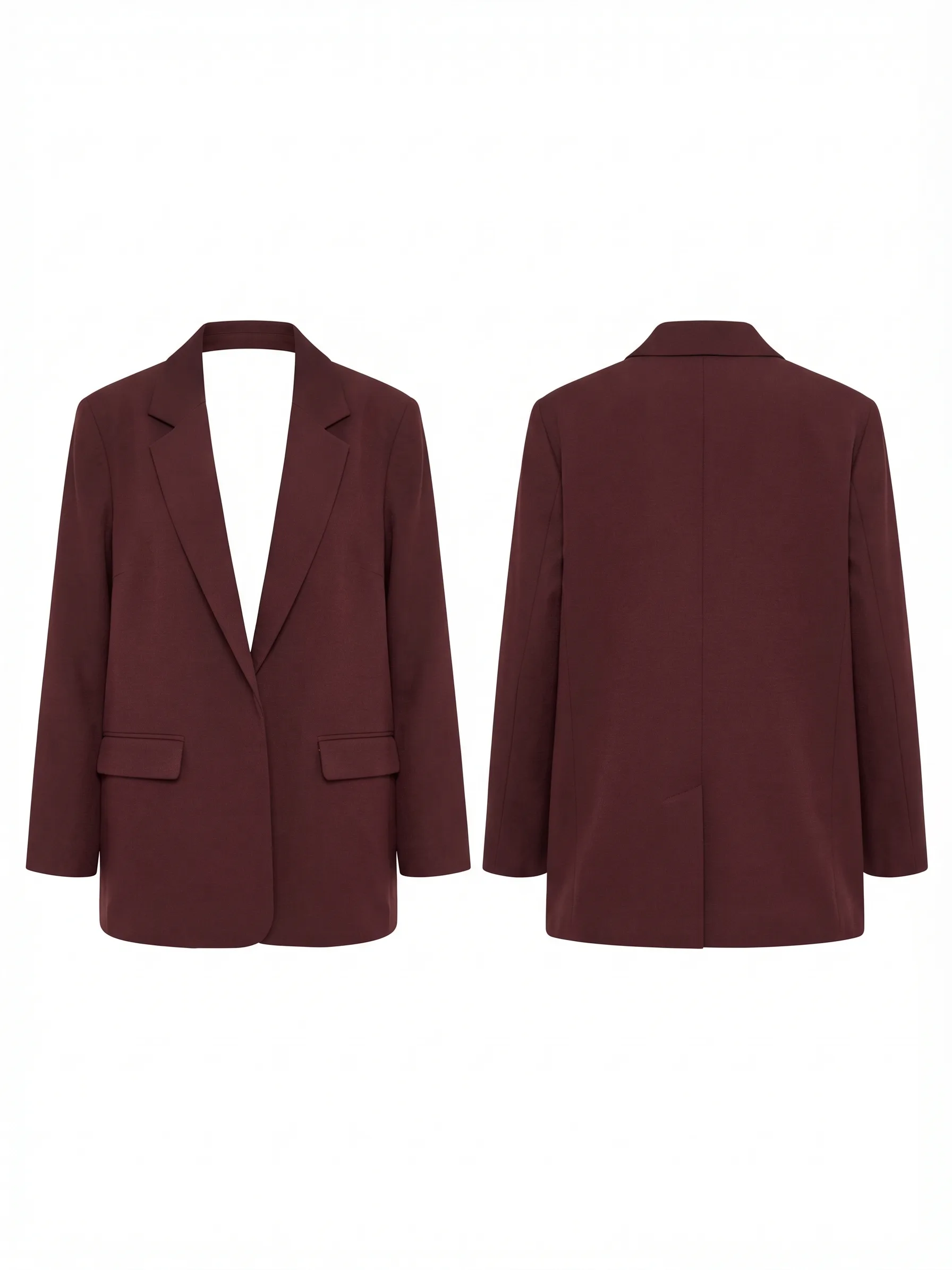 Burgundy tailored blazer, back view, development reference