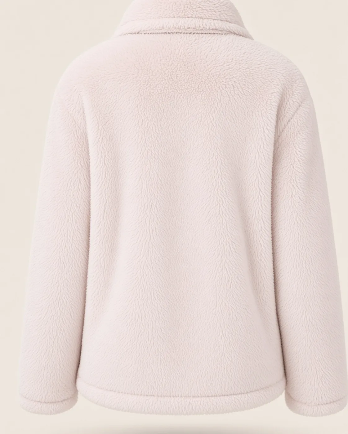 White plush zip jacket, back view, development reference