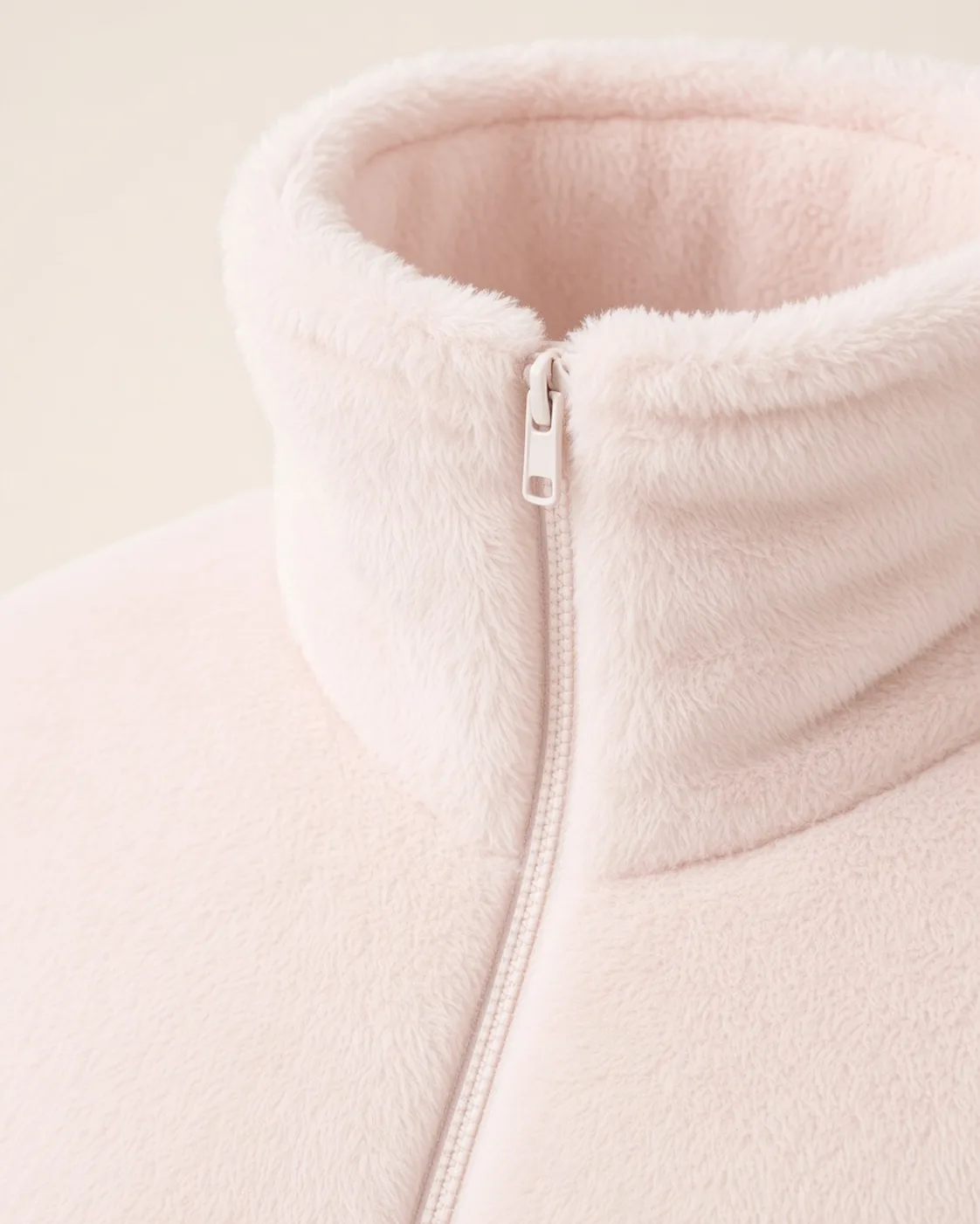 White plush zip jacket, construction detail, development reference