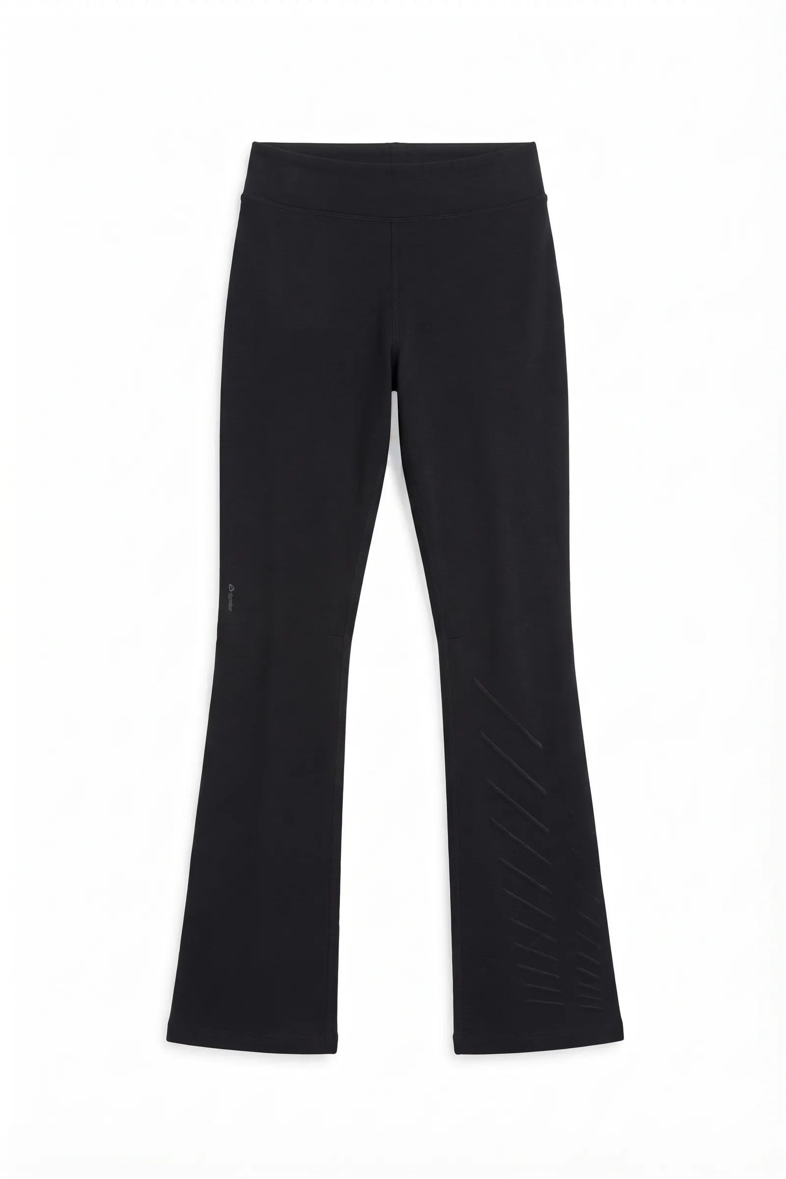 Black flare leggings, front view, development reference