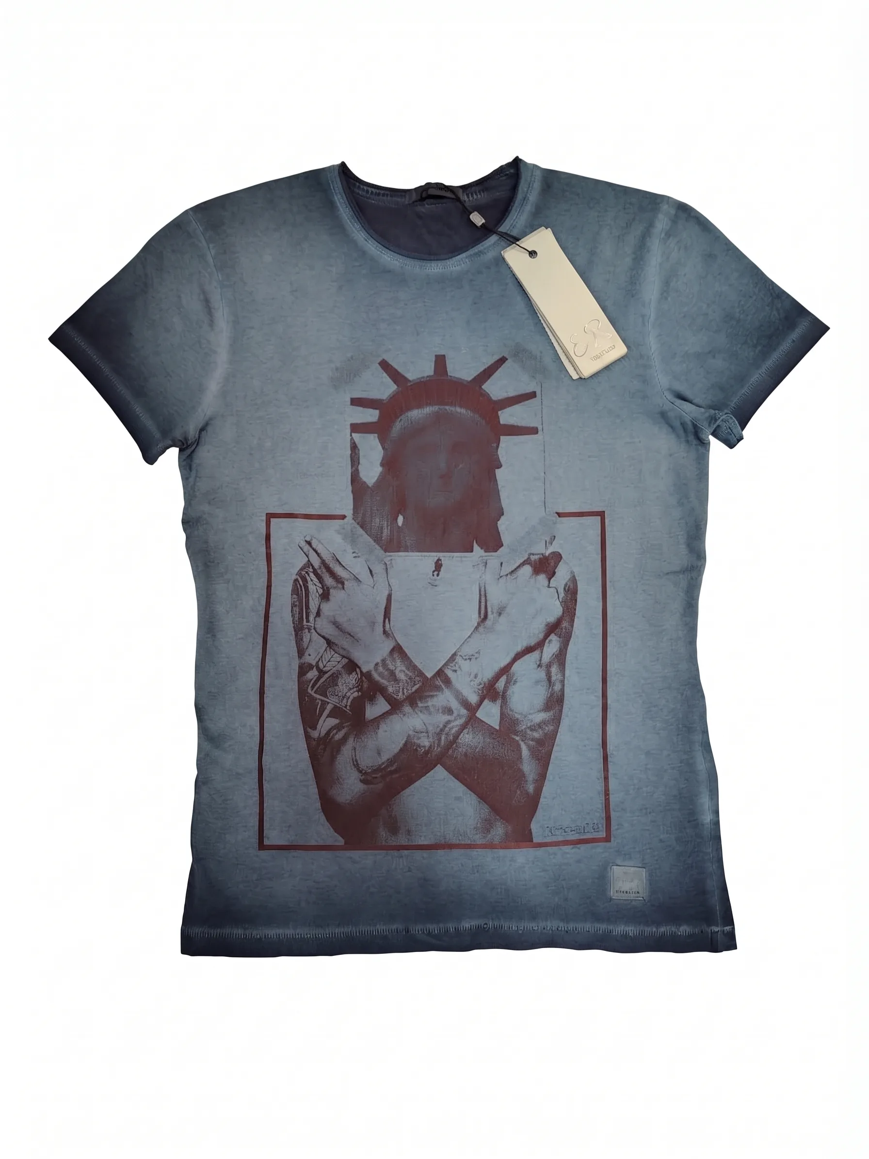 Mineral-wash graphic tee, front view, development reference