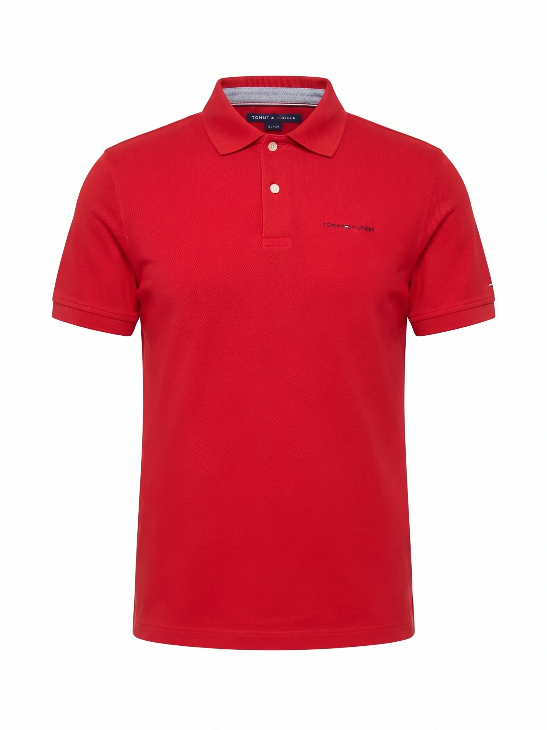 Red pique polo, front view, development reference