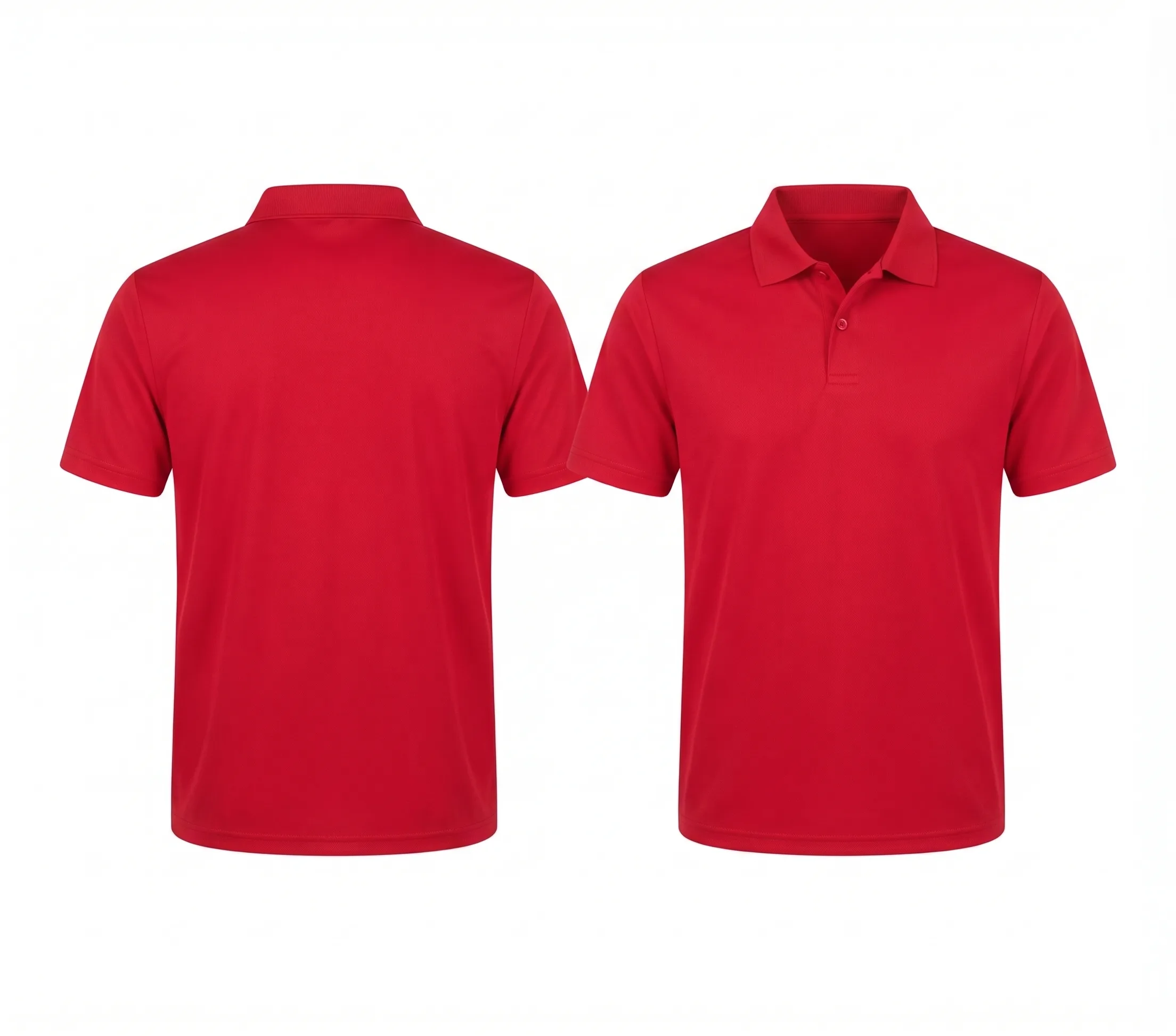 Solid red polo, back view, development reference