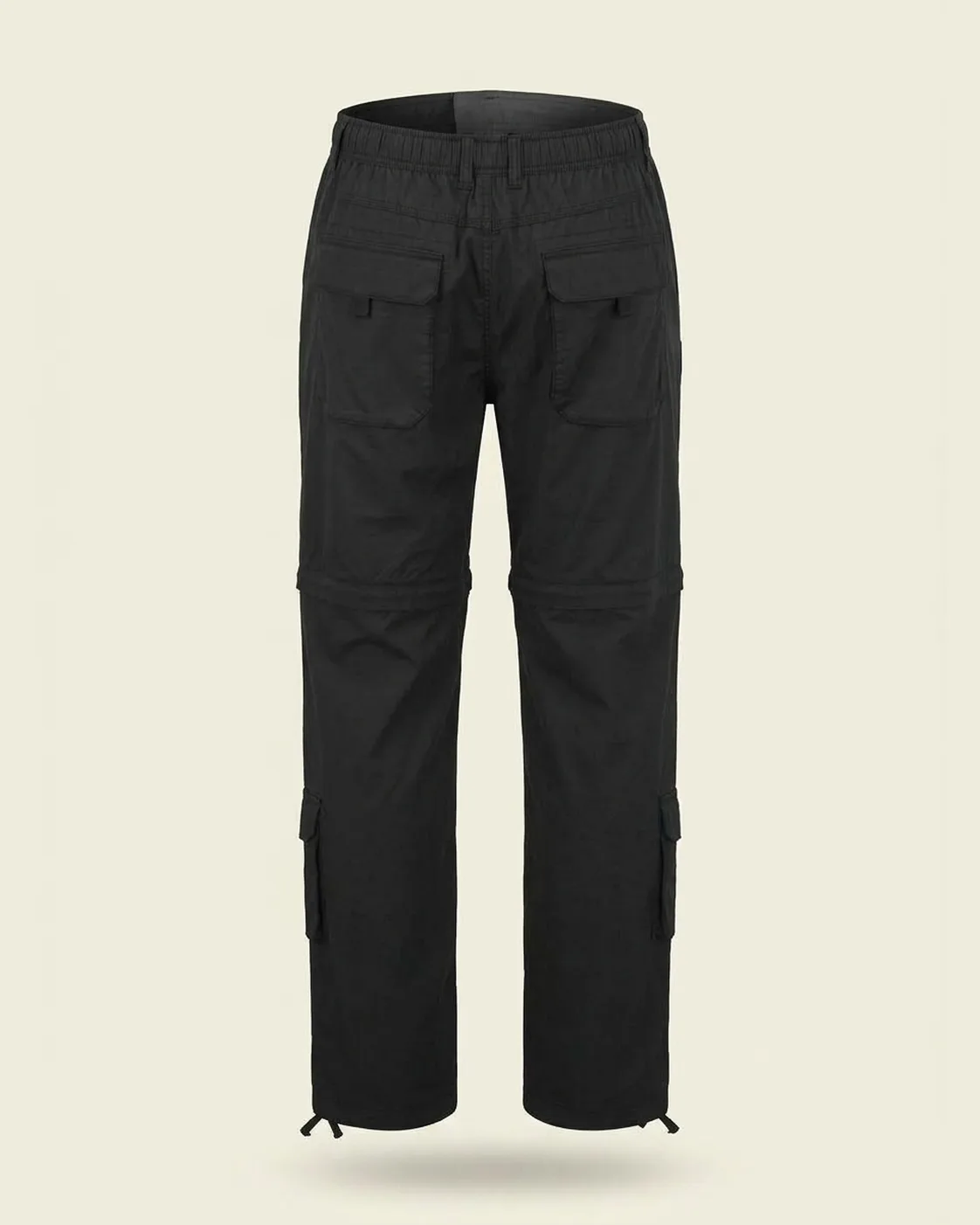 Black cargo pants, back view, development reference