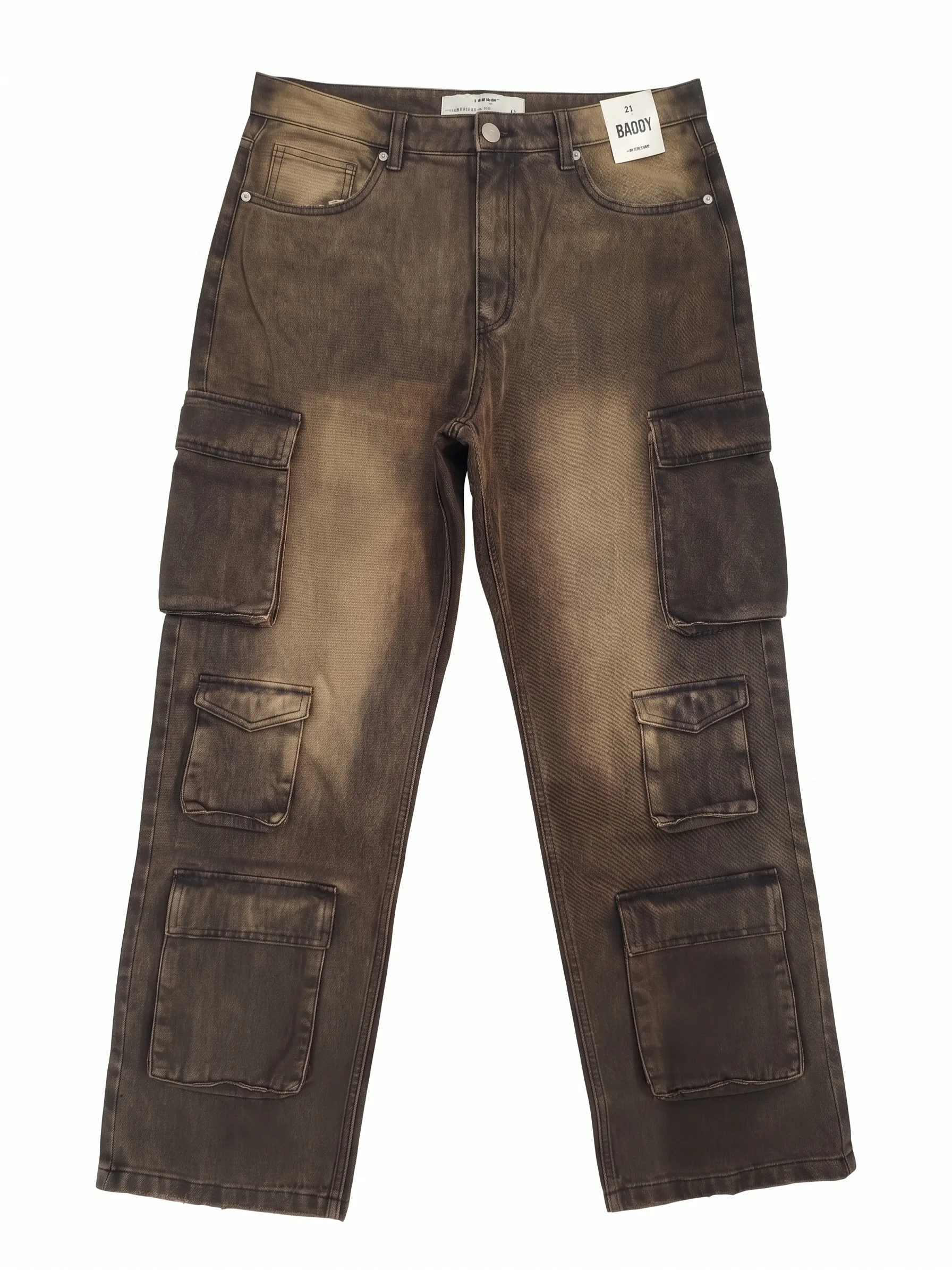 Brown baggy cargo pants, alternate view, development reference