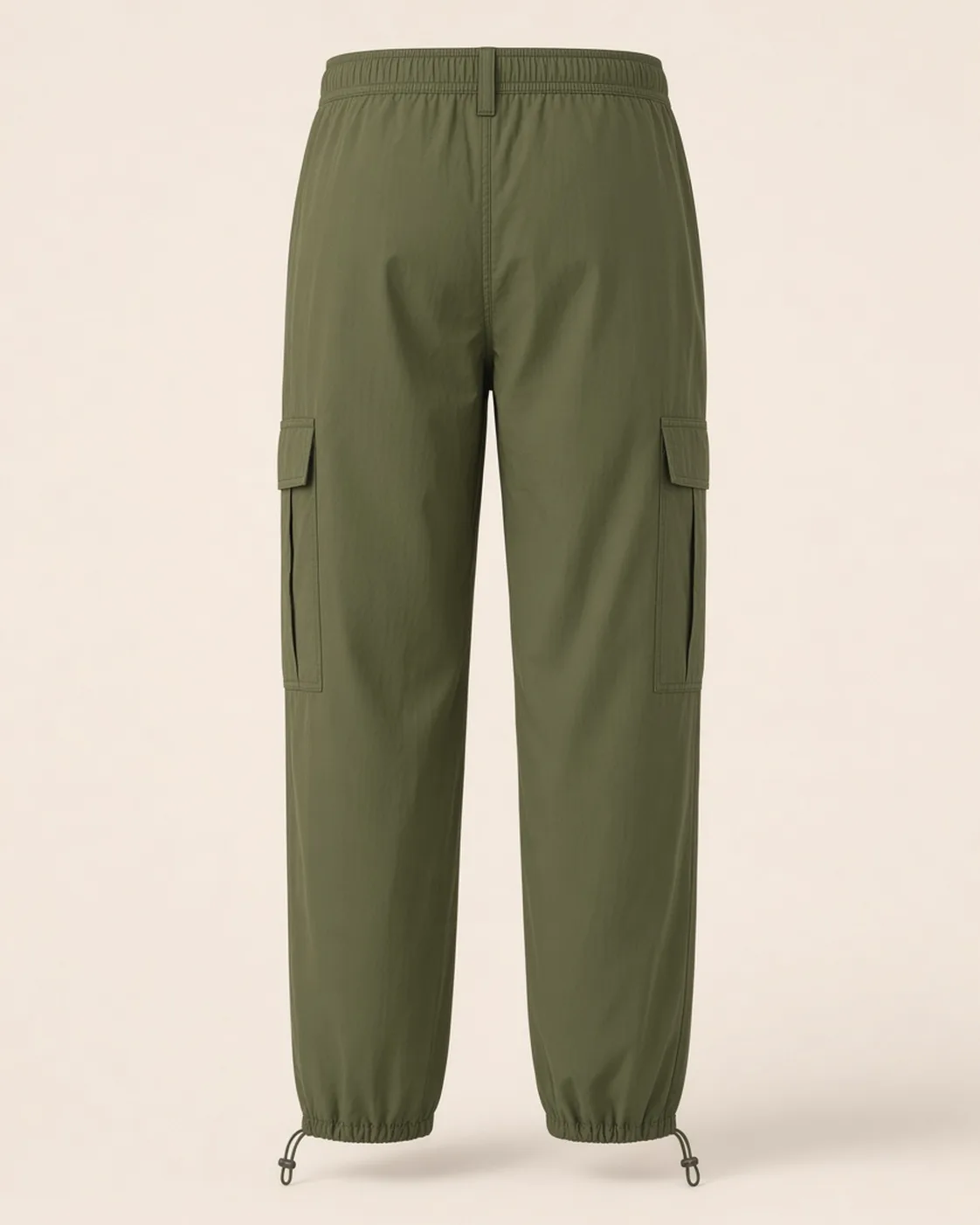 Olive cargo pants, back view, development reference