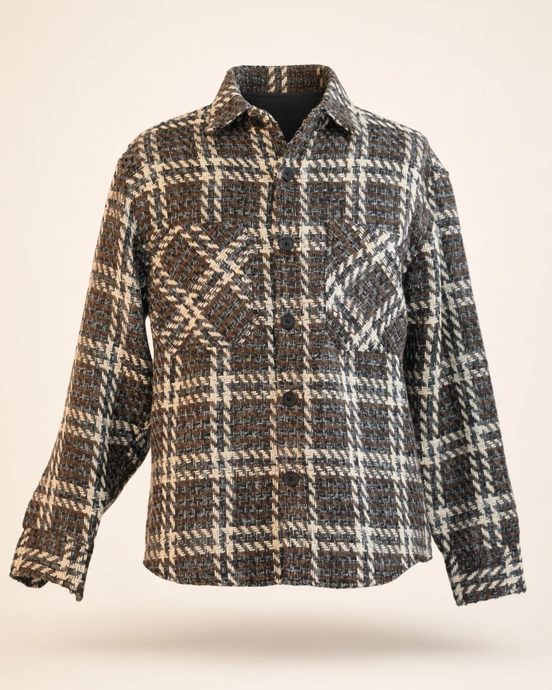 Brown check overshirt, front view, development reference