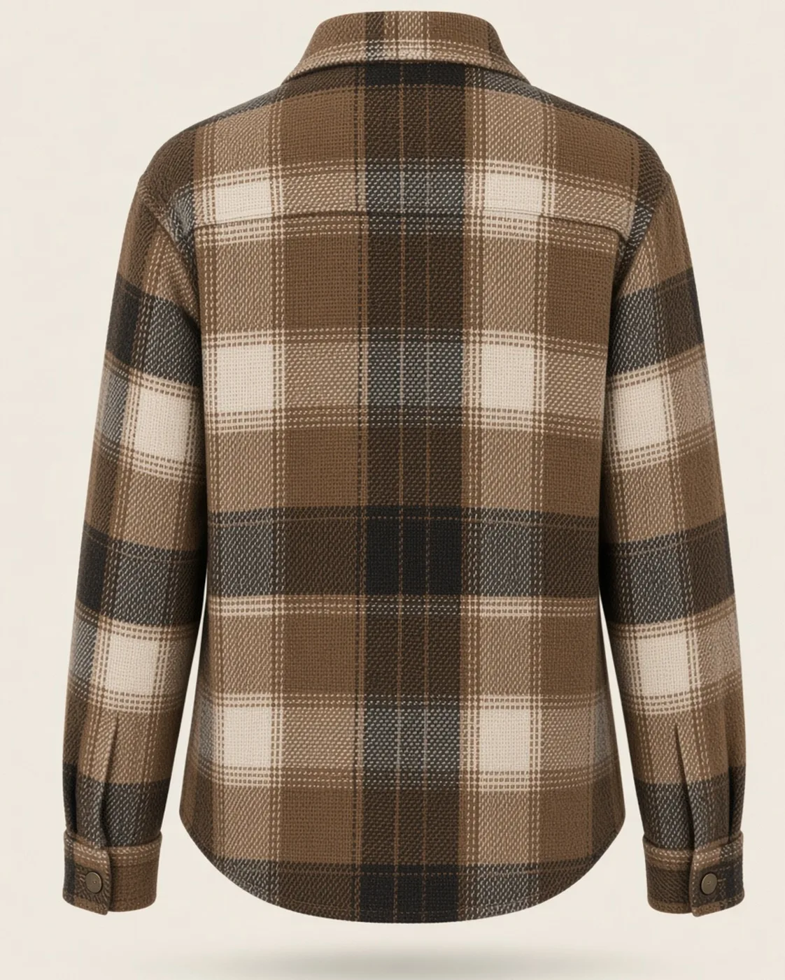 Brown check overshirt, back view, development reference