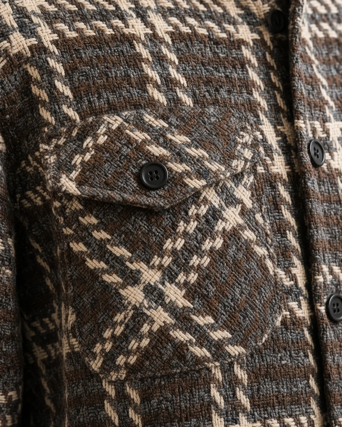 Brown check overshirt, construction detail, development reference