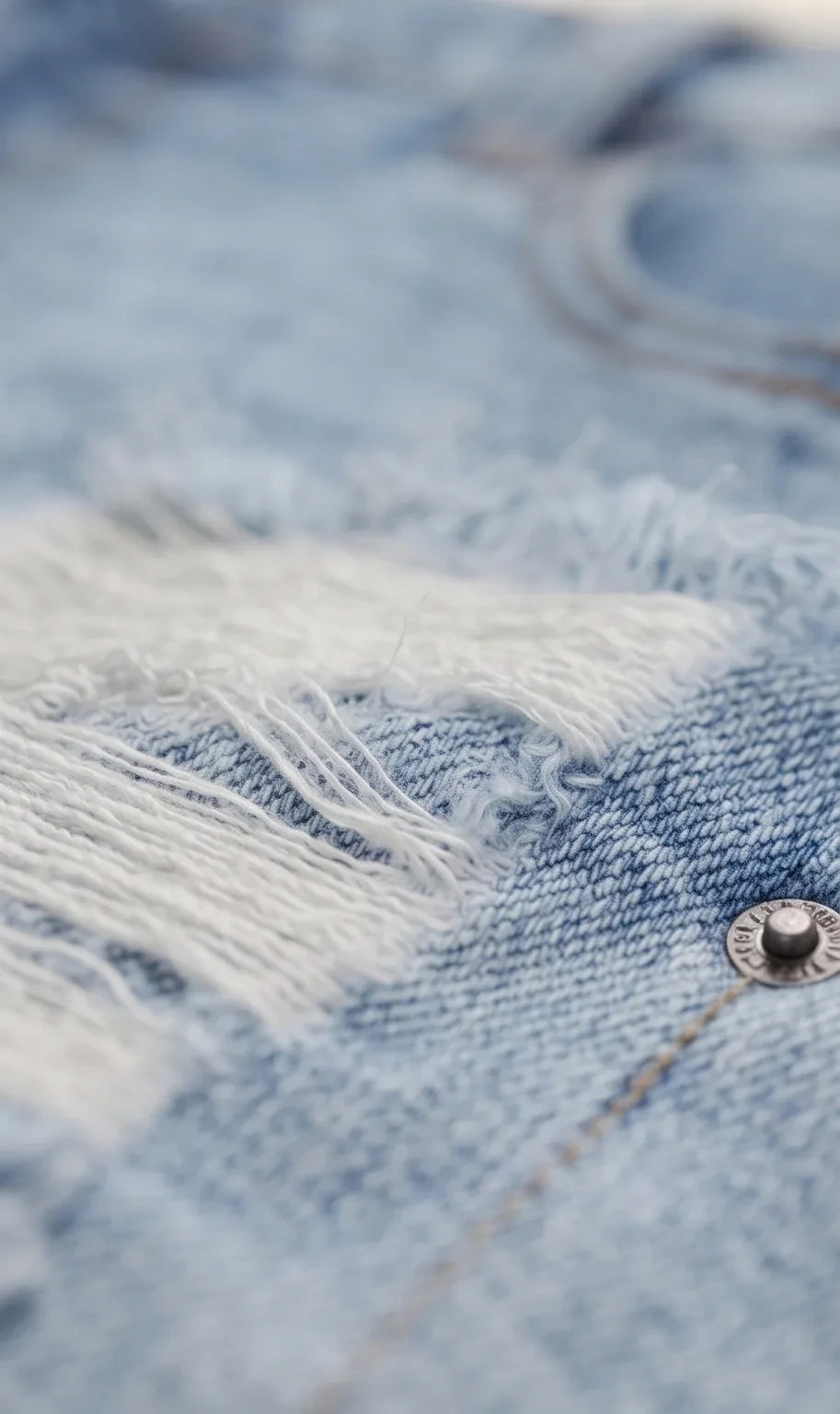 Shredded denim shorts, micro view, development reference