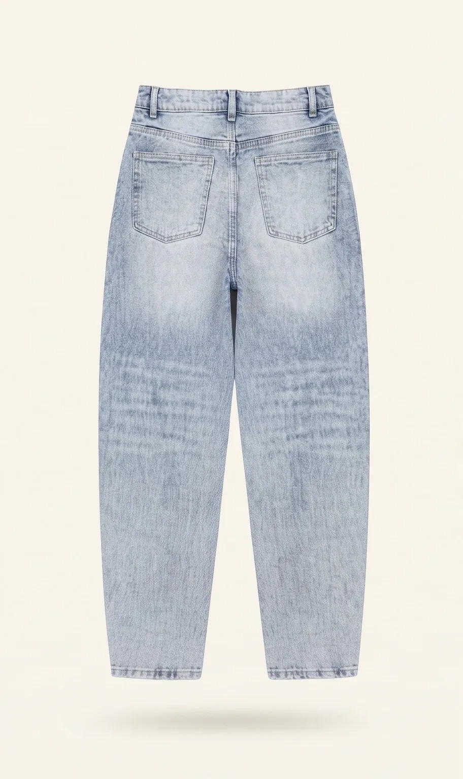 Acid-wash knee-rip jeans, back view, development reference