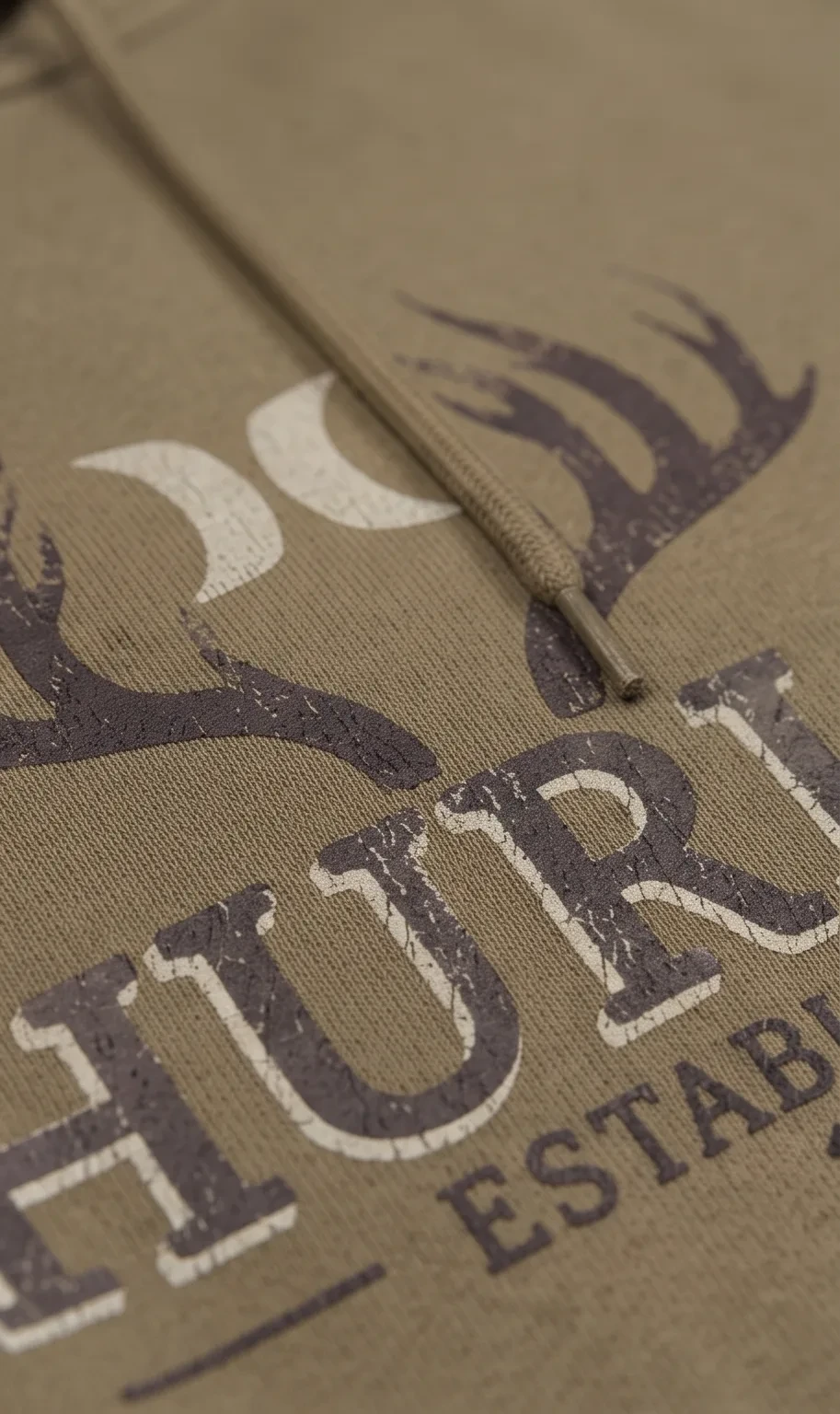 Olive pullover hoodie, micro view, development reference