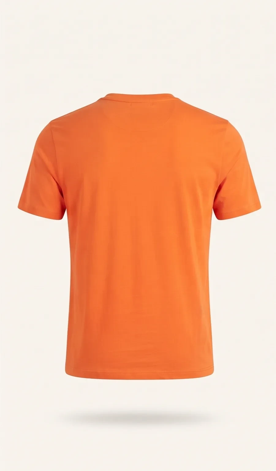 Orange logo tee, back view, development reference