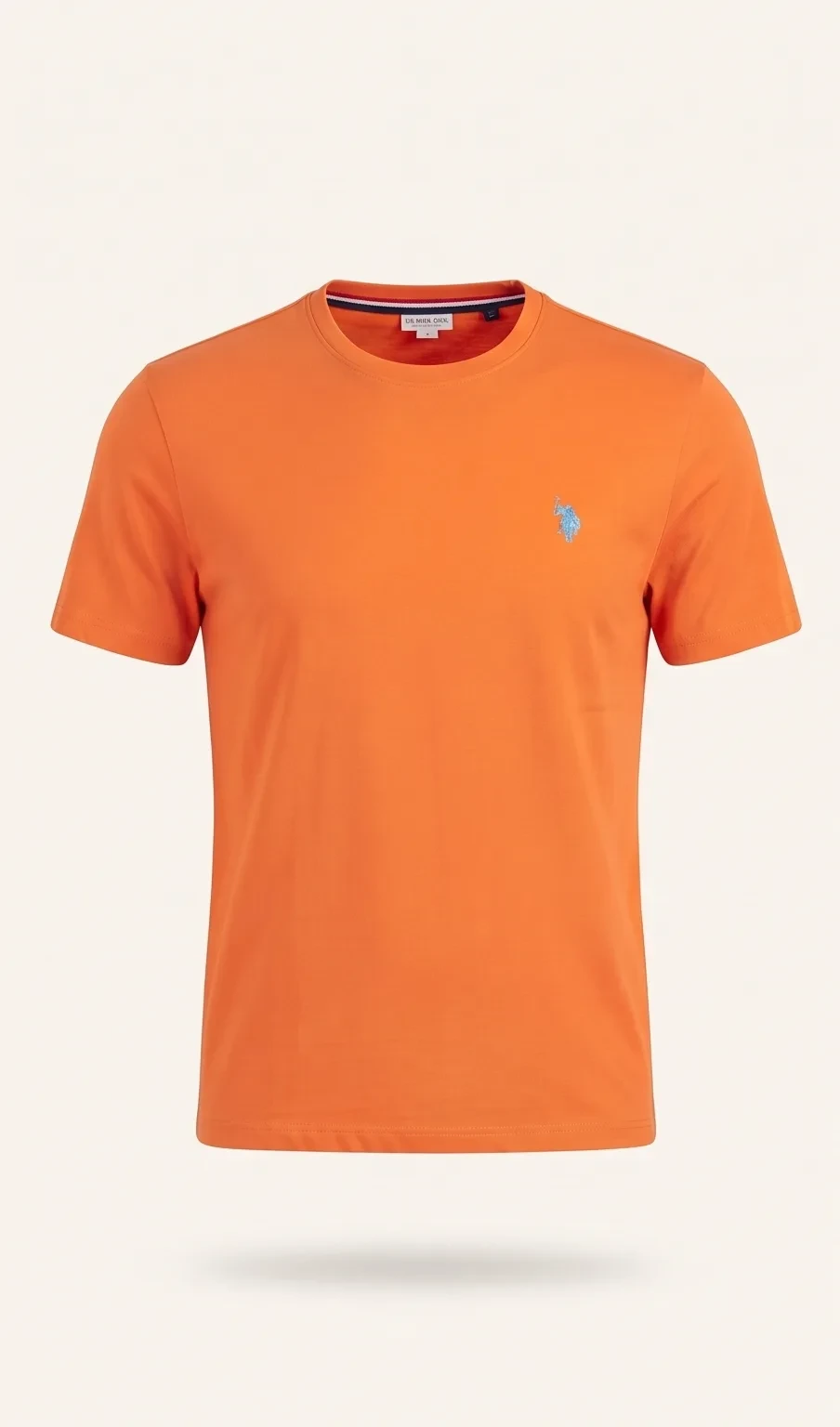 Orange logo tee, front view, development reference